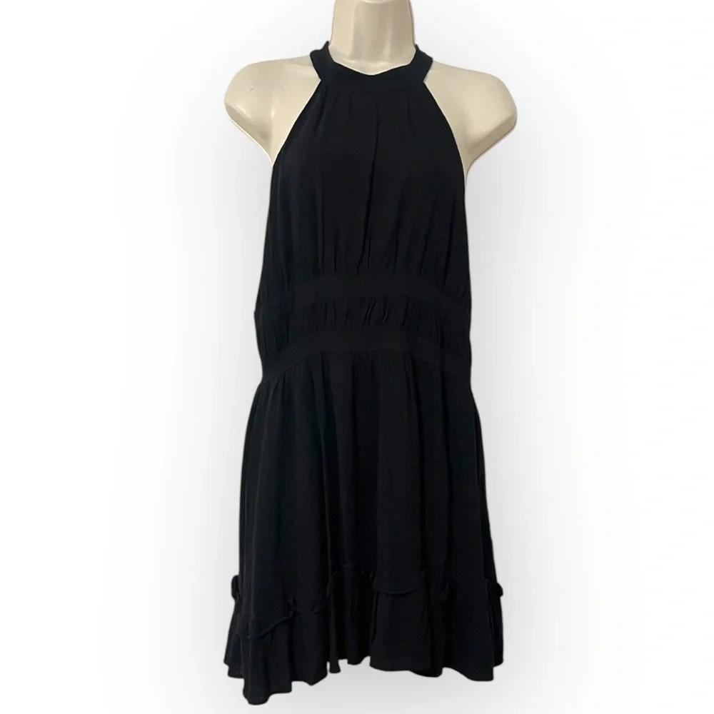 LULUS Dress Womens Medium Black Linen Blend Roman Reverie Halter Mini Ruffle New - Picture 5 of 10